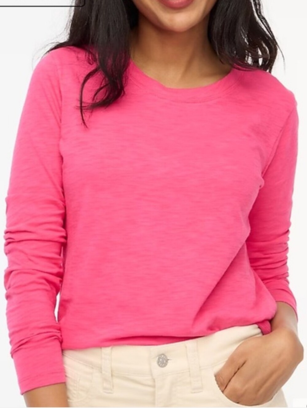 J. Crew Pink Long Sleeve Girlfriend Tshirt Tee 100% Cotton Re-Imagined Women XL